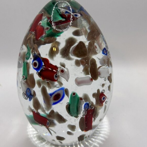 VINTAGE MURANO GLASS EGG shaped PAPERWEIGHT w/ Sticker 4 1/4" Office Pretty - Picture 3 of 5